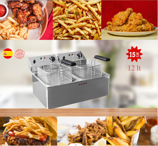 Freidora Eléctrica Profesional 12L - Doble Cubeta de Acero Inoxidable