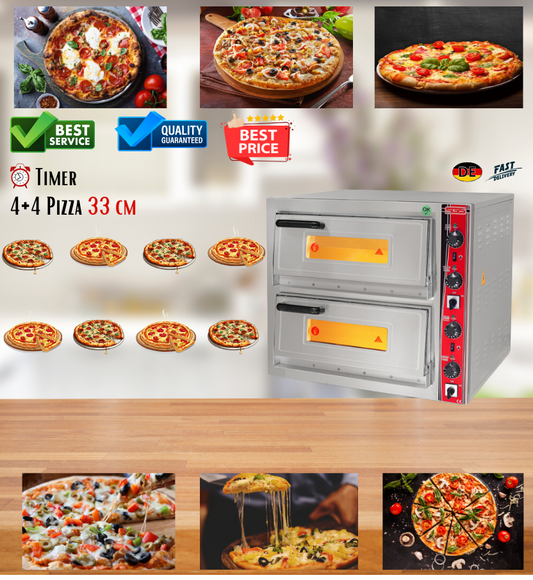 Horno de Pizza Clásico SGS 4+4x33 cm con Termómetro - PO/6868 DE/T