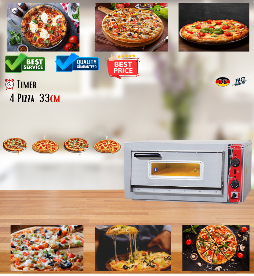Horno de Pizza Clásico SGS 4x33 cm con Termómetro - PO/6868 E/T