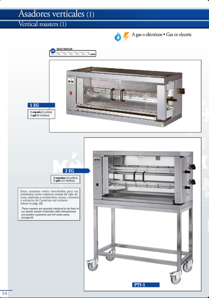 Asador de Pollos Verticales a Gas 2 Espadas 12 Pollos 2EG MCM