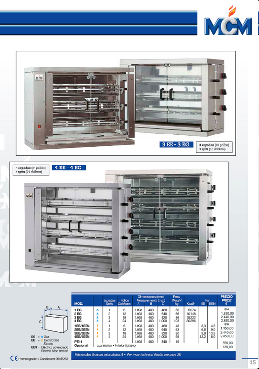 Asador de Pollos Verticales a Gas 4 Espadas 24 Pollos 4EG MCM