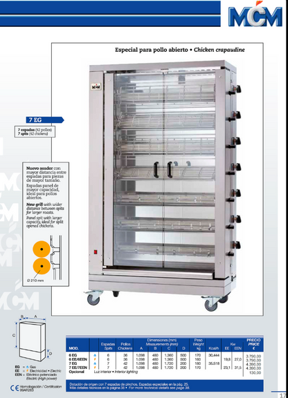 Asador de Pollos Verticales a Gas 6 Espadas 36 Pollos 6EG MCM