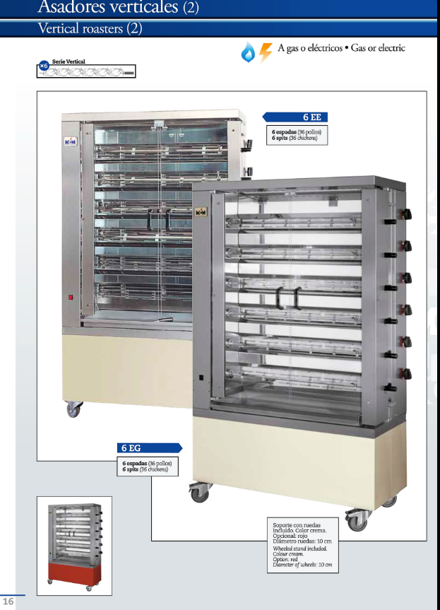 Asador de Pollos Verticales a Gas 6 Espadas 36 Pollos 6EG MCM
