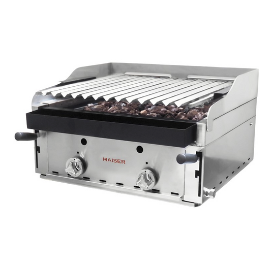 Barbacoa de 60 con parrilla elevable de acero inoxidable y parrillas vascas.  B-60X+MPVE 4-2 QW