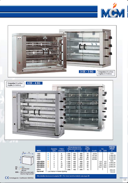 Asador de Pollos Verticales a Gas 4 Espadas 24 Pollos 4EG MCM
